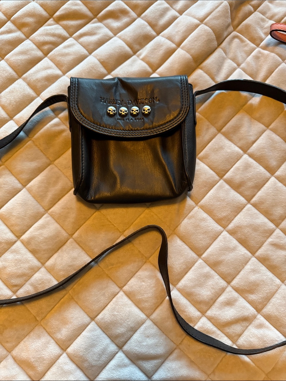 Harley-Davidson Black Leather Crossbody with Skull Stud Accents